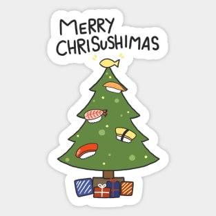 Merry Chrisushimas Tree Funny Sushi Lover Christmas Card Kawaii Cute Anime Food Sticker